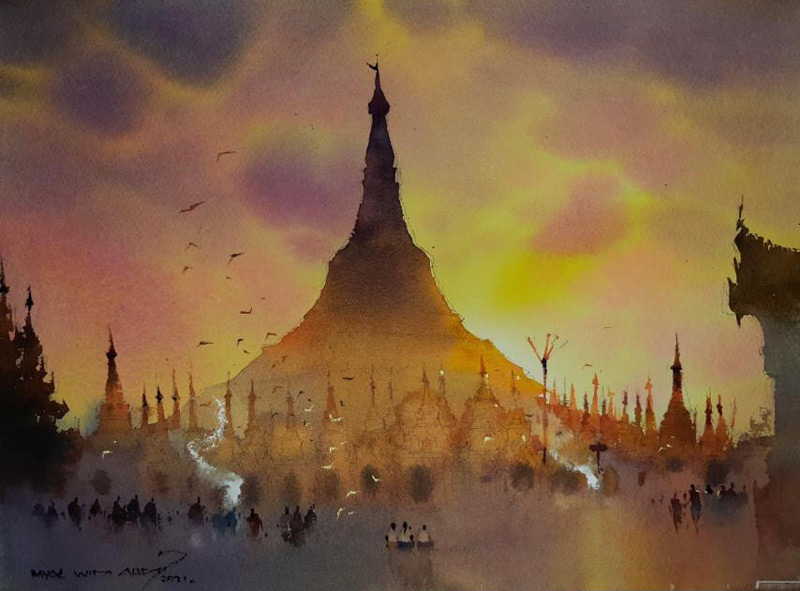 Sunset at Shwedagon Pagoda